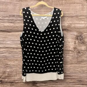 NWT Rose & Olive Tank Top Polka Dots Sz 2X Layered Flowy Black White Sleeveless